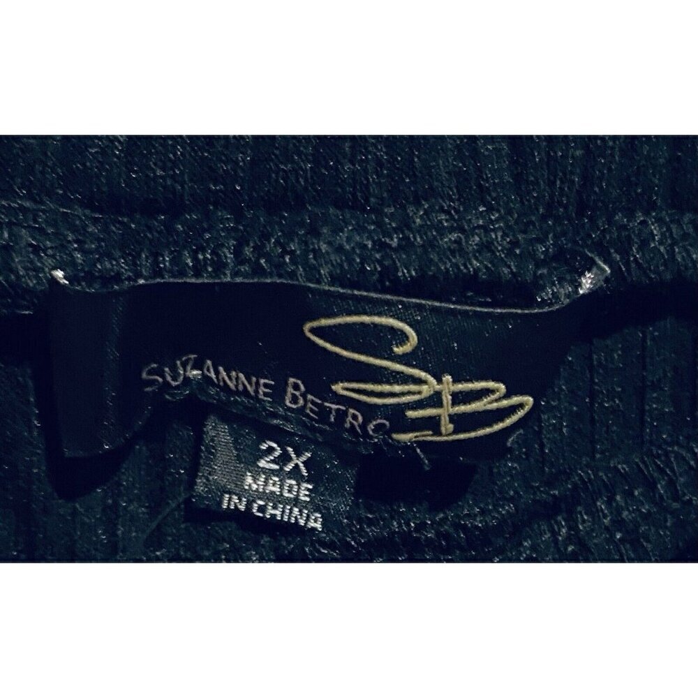 Suzanne Betro Pants Womens 2X Black Ribbed Wide Leg Flowy Pull On Elastic Waist - Picture 6 of 7